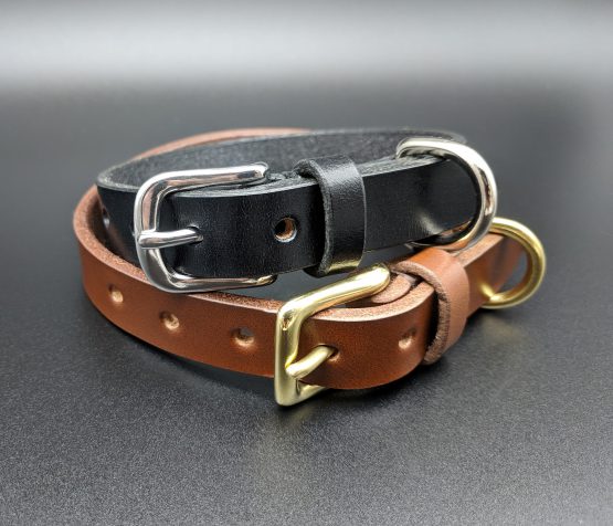 The Dog Classic Collar - Black - Conker - Brass - Stainless Steel