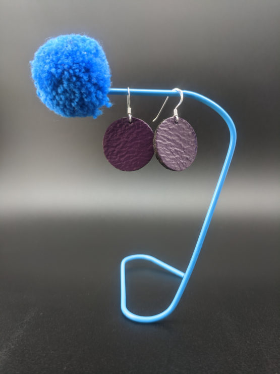 Circle Earrings - Purple Ripple - Silver - Leather