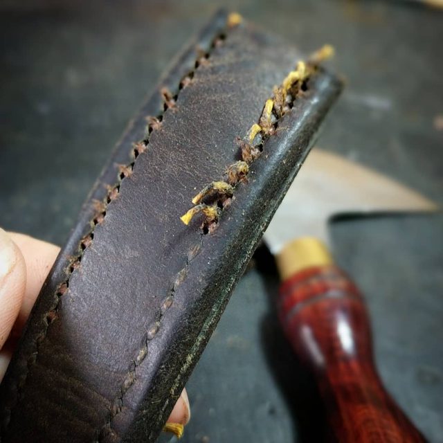 Repair//Using the original stitching holes on a head collar to make the repair as invisible as possible. Removing the old showed it was originally stitched in yellow